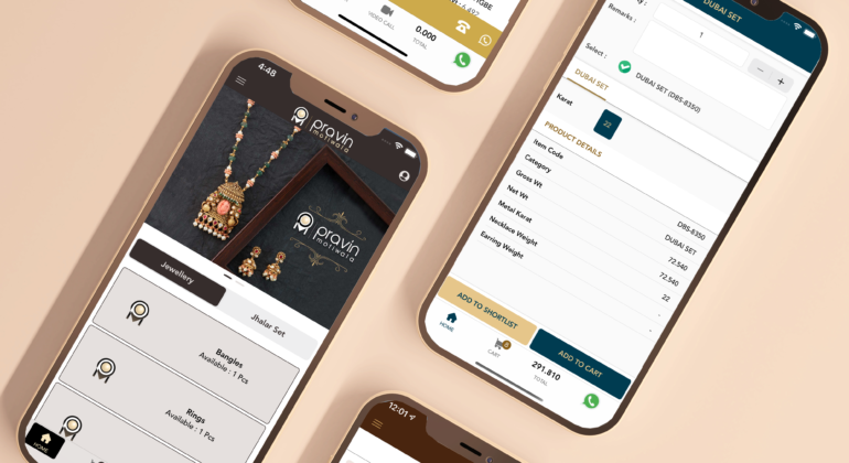 Different app screens of JewelFLow mobile app made by Triologic
